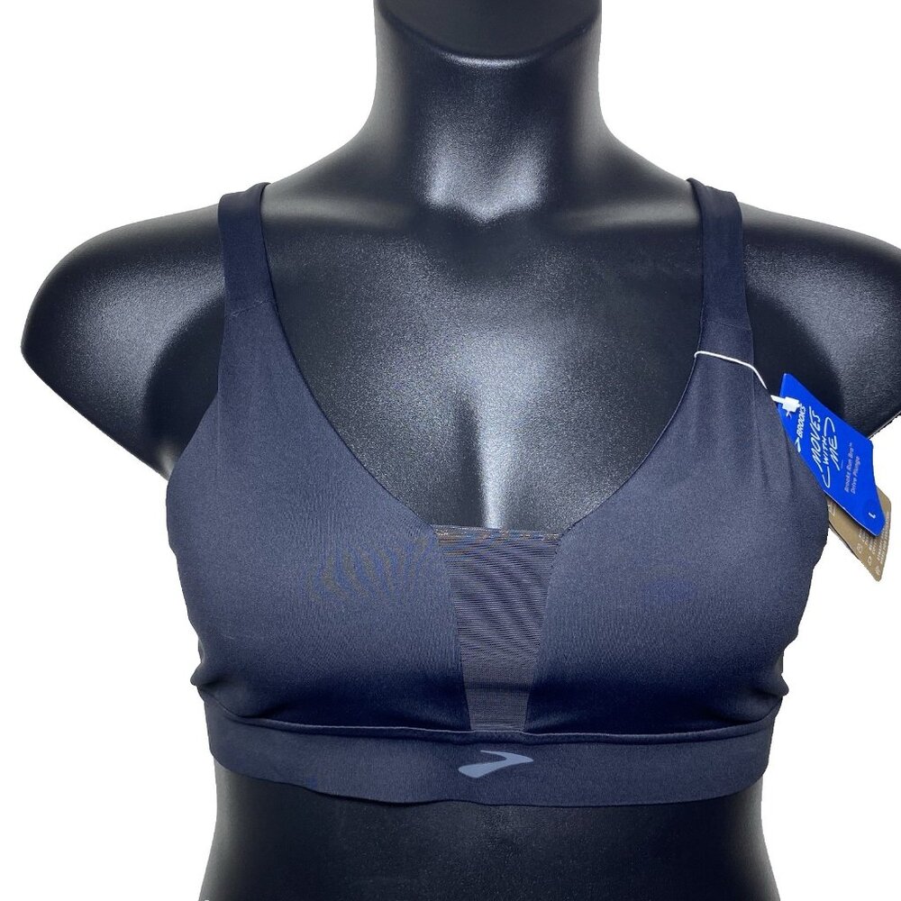 Brooks Sz Large Drive Plunge Run Sports Bra Black Compressive Mesh Strappy Back